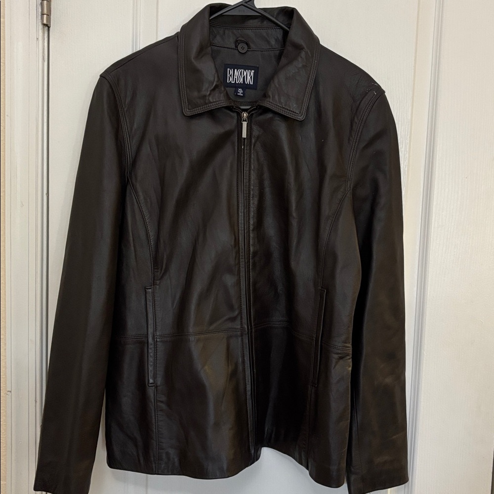 BLASSPORT Collared Leather Zip Jacket XL Lined Pockets Black